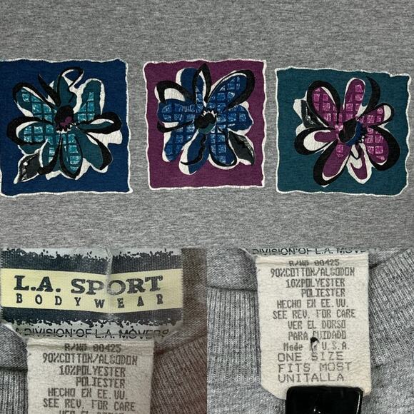L.A.Sport Short Sleeve Gray Crew Neck Crop Top Flowers One Size Fits Most - Picture 3 of 8